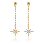 Gold Long Star Drop Earrings Cubic Zirconia in Sterling Silver