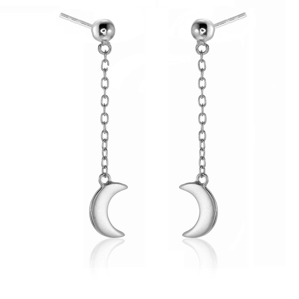 Dangle Crescent Moon Earrings Cubic Zirconia in Sterling Silver side view