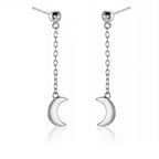 Dangle Crescent Moon Earrings Cubic Zirconia in Sterling Silver side view