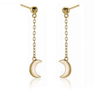 Gold Dangle Crescent Moon Earrings Cubic Zirconia in Sterling Silver side view