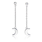 Dangle Crescent Moon Earrings Cubic Zirconia in Sterling Silver