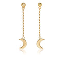 Gold Dangle Crescent Moon Earrings Cubic Zirconia in Sterling Silver
