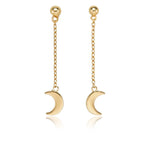 Gold Dangle Crescent Moon Earrings Cubic Zirconia in Sterling Silver
