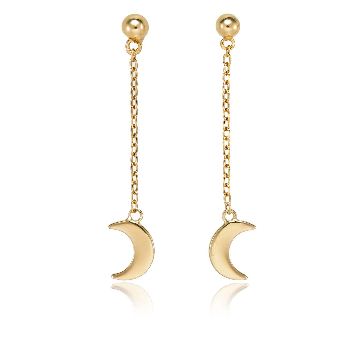 Gold Dangle Crescent Moon Earrings Cubic Zirconia in Sterling Silver