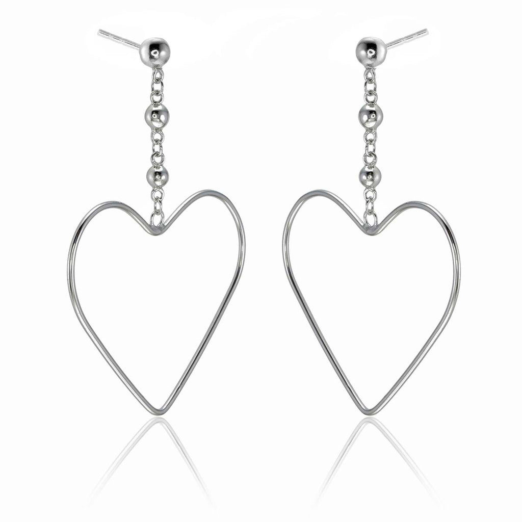 Hanging Heart Earrings in Sterling Silver side view