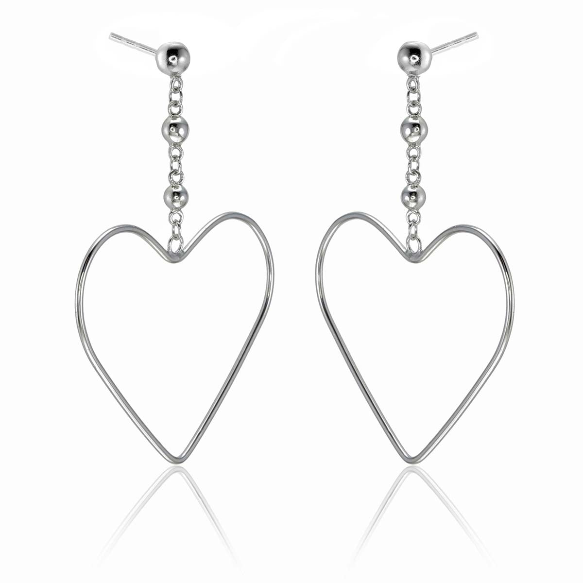 Hanging Heart Earrings in Sterling Silver side view