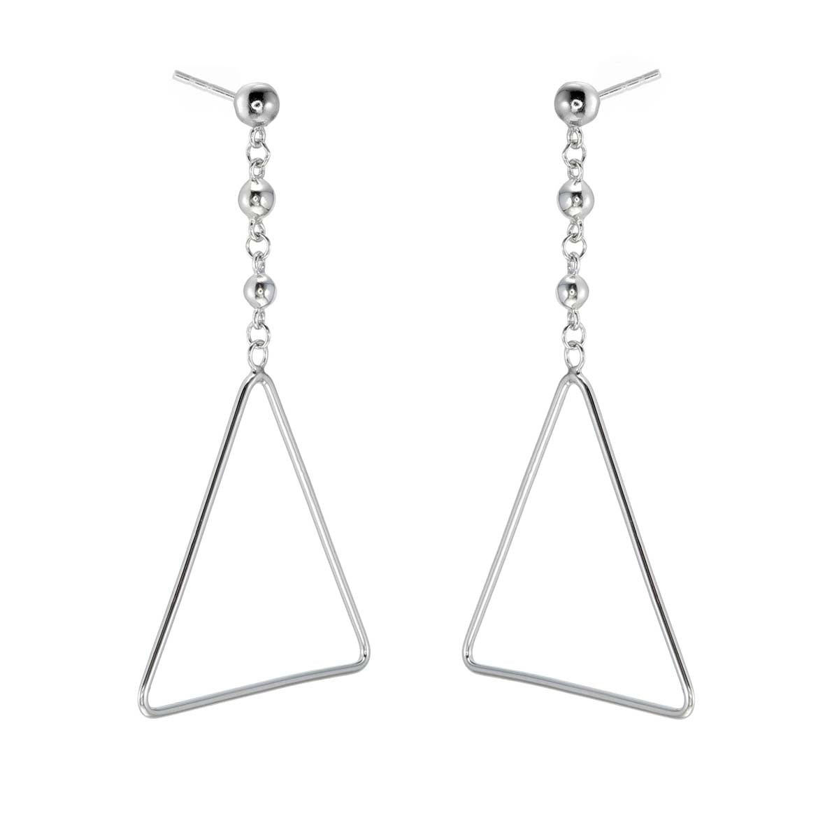 Hanging Triangle Earrings in Sterling Silver side view