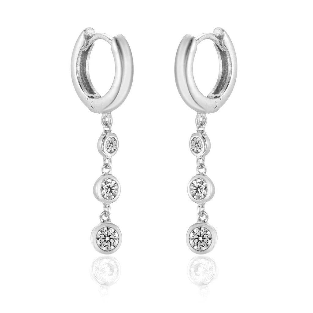 Trilogy Hoop Earrings with White Cubic Zirconia in Sterling Silver side view