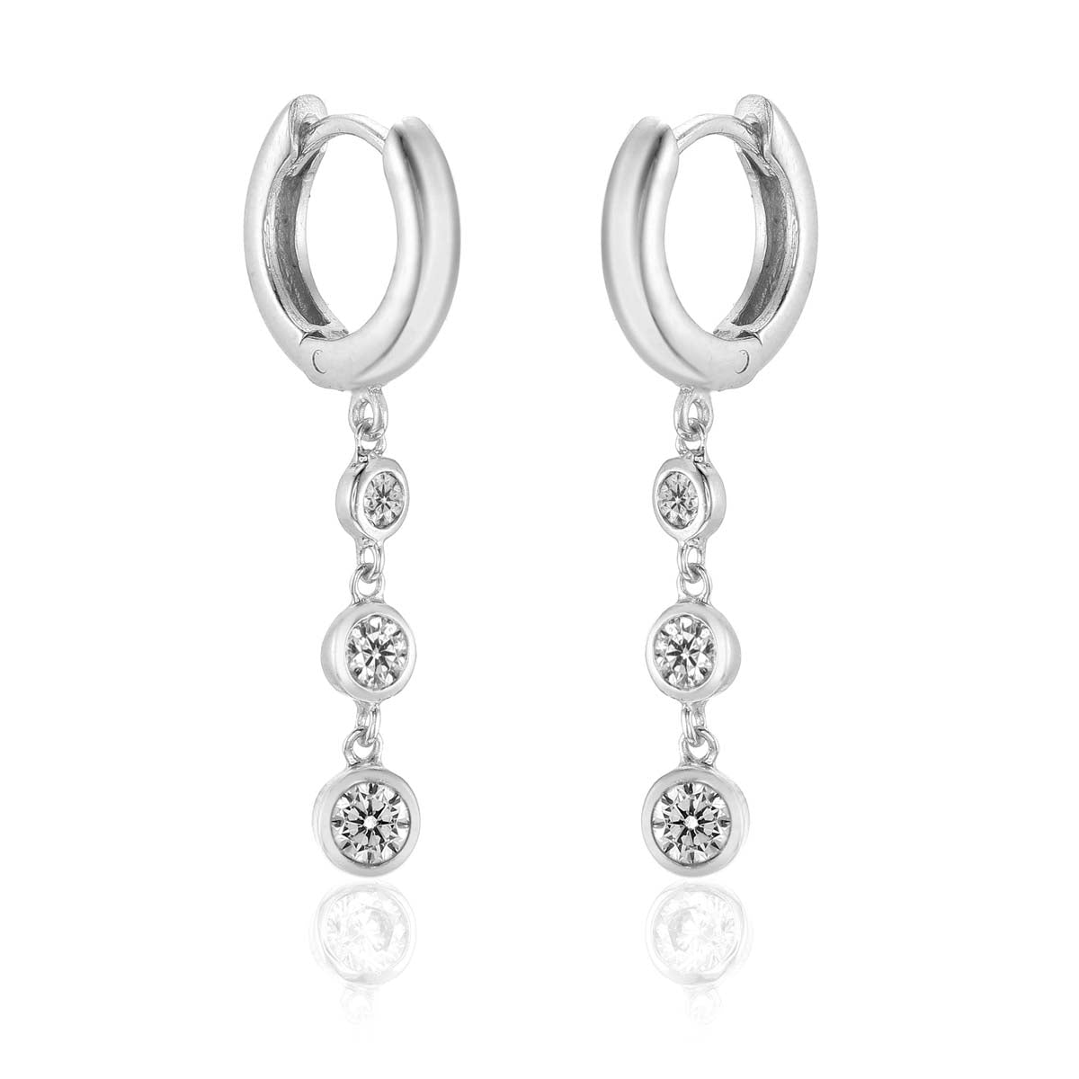 Trilogy Hoop Earrings with White Cubic Zirconia in Sterling Silver side view