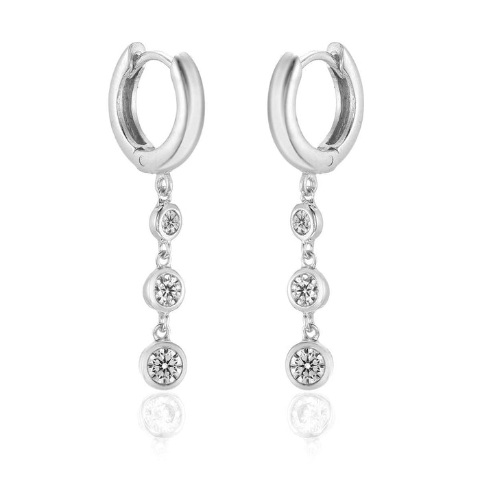 Trilogy Hoop Earrings with White Cubic Zirconia in Sterling Silver