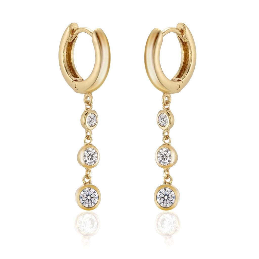 Gold Trilogy Hoop Earrings Cubic Zirconia in Sterling Silver side view