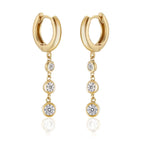 Gold Trilogy Hoop Earrings Cubic Zirconia in Sterling Silver side view