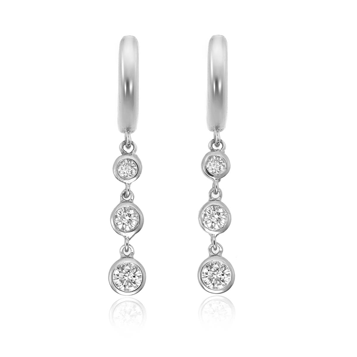 Trilogy Hoop Earrings with White Cubic Zirconia in Sterling Silver