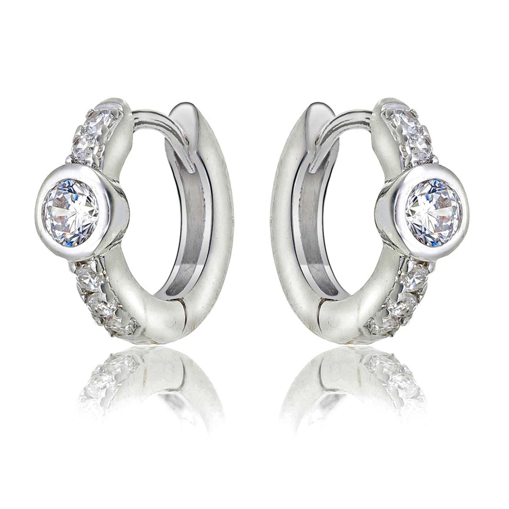 Bezel Zirconia Hoop Earrings Cubic Zirconia in Sterling Silver side view