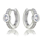 Bezel Zirconia Hoop Earrings Cubic Zirconia in Sterling Silver side view