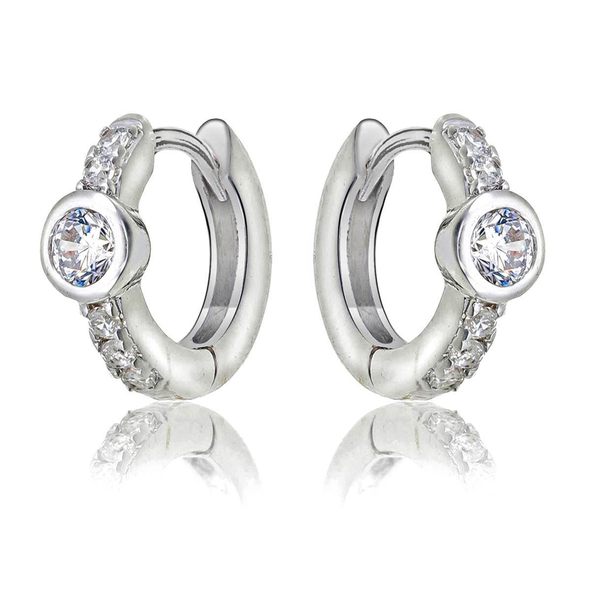 Bezel Zirconia Hoop Earrings Cubic Zirconia in Sterling Silver side view