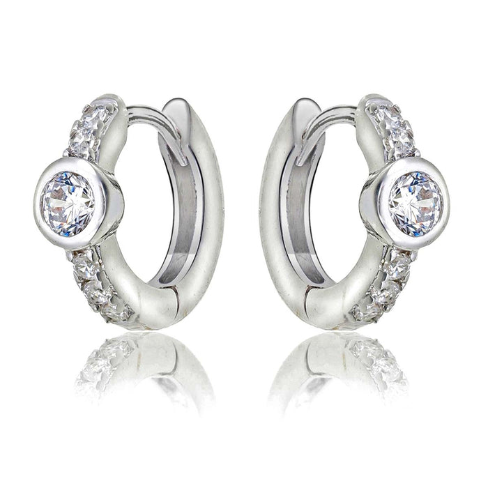 Bezel Zirconia Hoop Earrings Cubic Zirconia in Sterling Silver