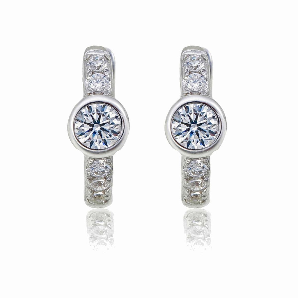 Bezel Zirconia Hoop Earrings Cubic Zirconia in Sterling Silver