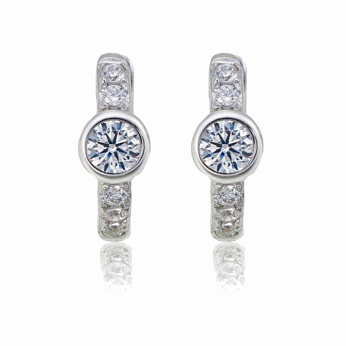 Bezel Zirconia Hoop Earrings Cubic Zirconia in Sterling Silver