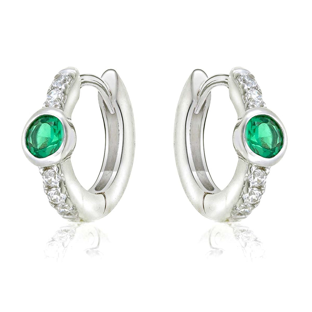 Bezel Green Zirconia Hoop Earrings Cubic Zirconia in Sterling Silver side view