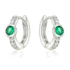 Bezel Green Zirconia Hoop Earrings Cubic Zirconia in Sterling Silver side view