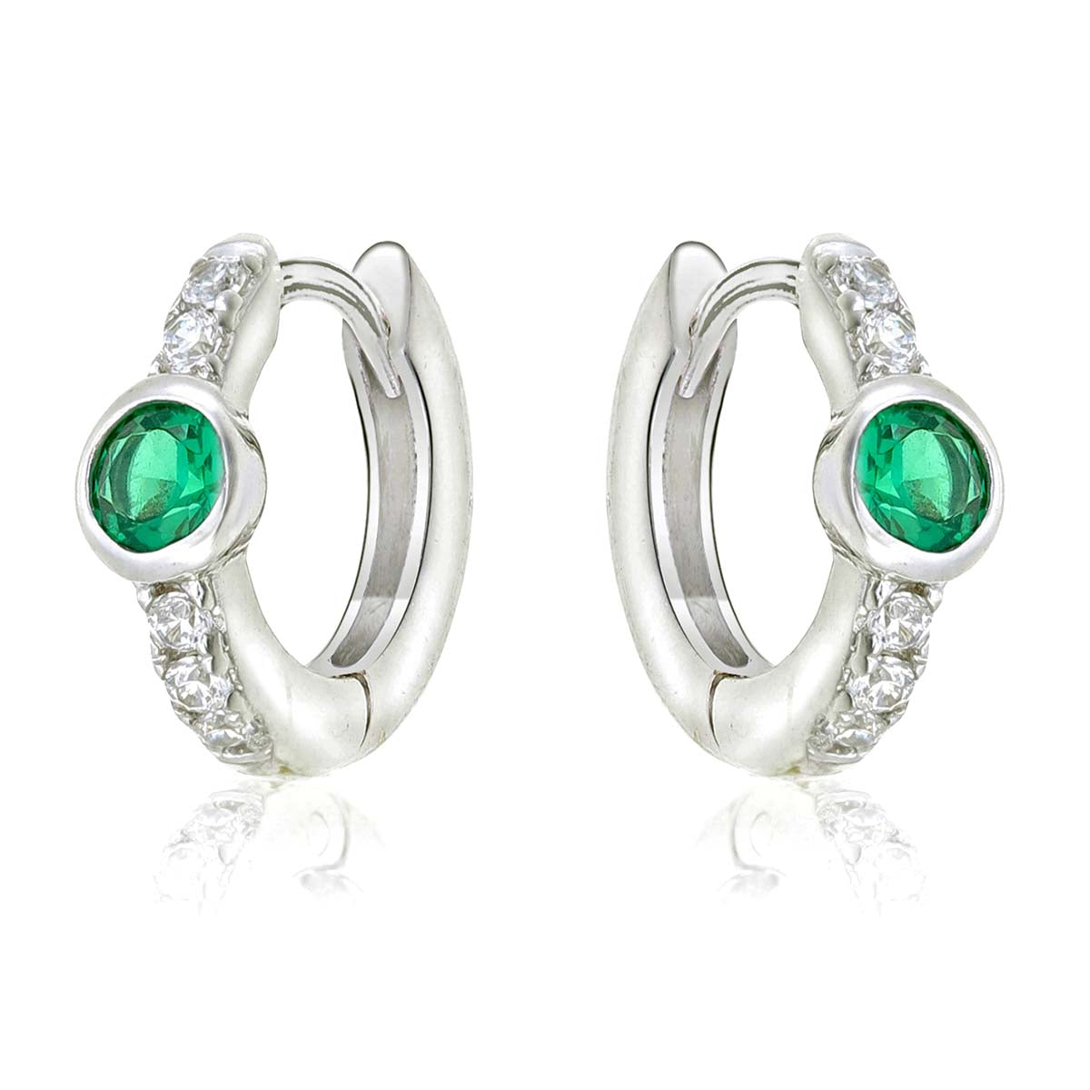 Bezel Green Zirconia Hoop Earrings Cubic Zirconia in Sterling Silver side view