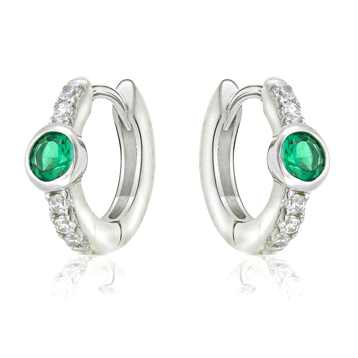 Bezel Green Zirconia Hoop Earrings Cubic Zirconia in Sterling Silver