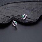 Bezel Green Zirconia Hoop Earrings Cubic Zirconia in Sterling Silver on rocks