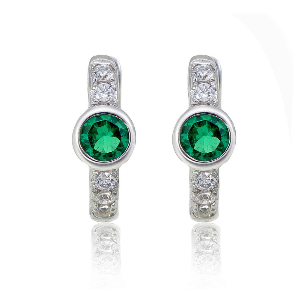 Bezel Green Zirconia Hoop Earrings Cubic Zirconia in Sterling Silver