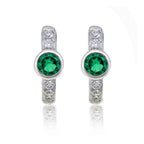 Bezel Green Zirconia Hoop Earrings Cubic Zirconia in Sterling Silver