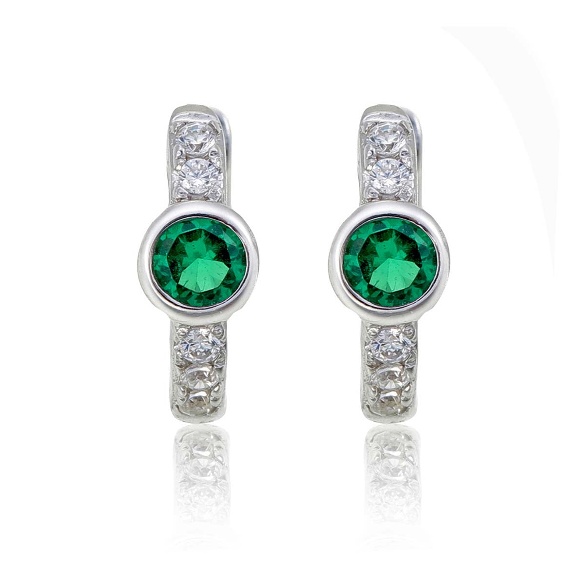 Bezel Green Zirconia Hoop Earrings Cubic Zirconia in Sterling Silver