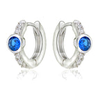 Bezel Blue Zirconia Hoop Earrings Cubic Zirconia in Sterling Silver side view