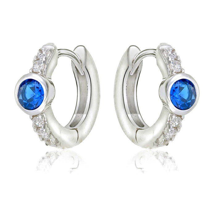 Bezel Blue Zirconia Hoop Earrings Cubic Zirconia in Sterling Silver