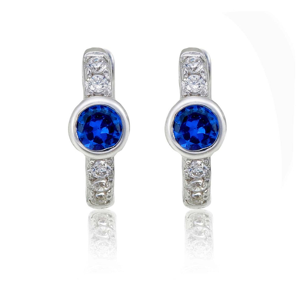 Bezel Blue Zirconia Hoop Earrings Cubic Zirconia in Sterling Silver