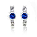 Bezel Blue Zirconia Hoop Earrings Cubic Zirconia in Sterling Silver