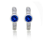 Bezel Blue Zirconia Hoop Earrings Cubic Zirconia in Sterling Silver