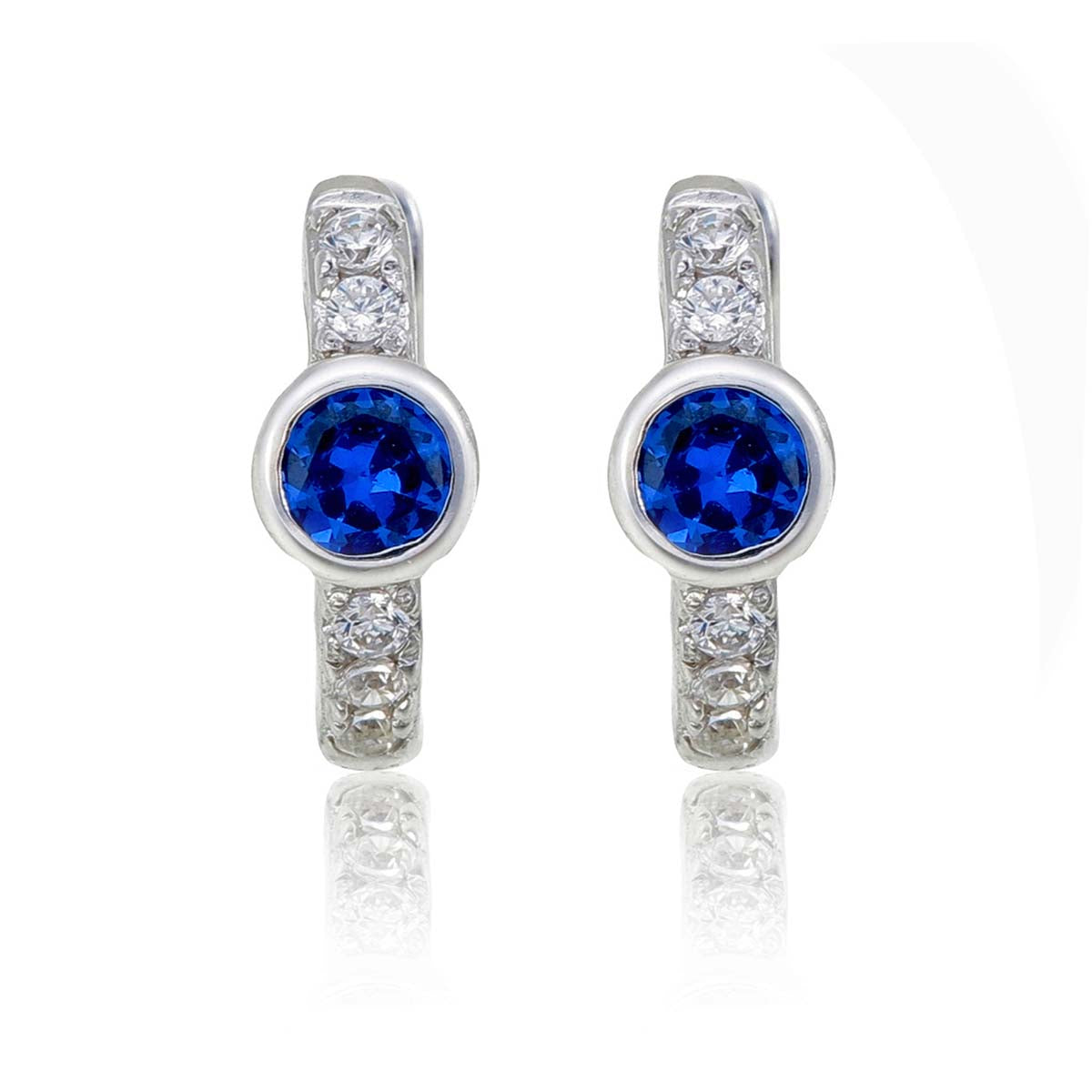 Bezel Blue Zirconia Hoop Earrings Cubic Zirconia in Sterling Silver