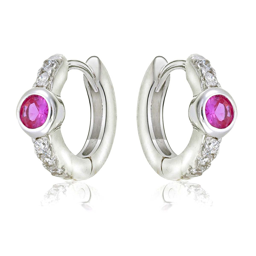Bezel Red Zirconia Hoop Earrings Cubic Zirconia in Sterling Silver side view
