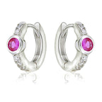Bezel Red Zirconia Hoop Earrings Cubic Zirconia in Sterling Silver side view