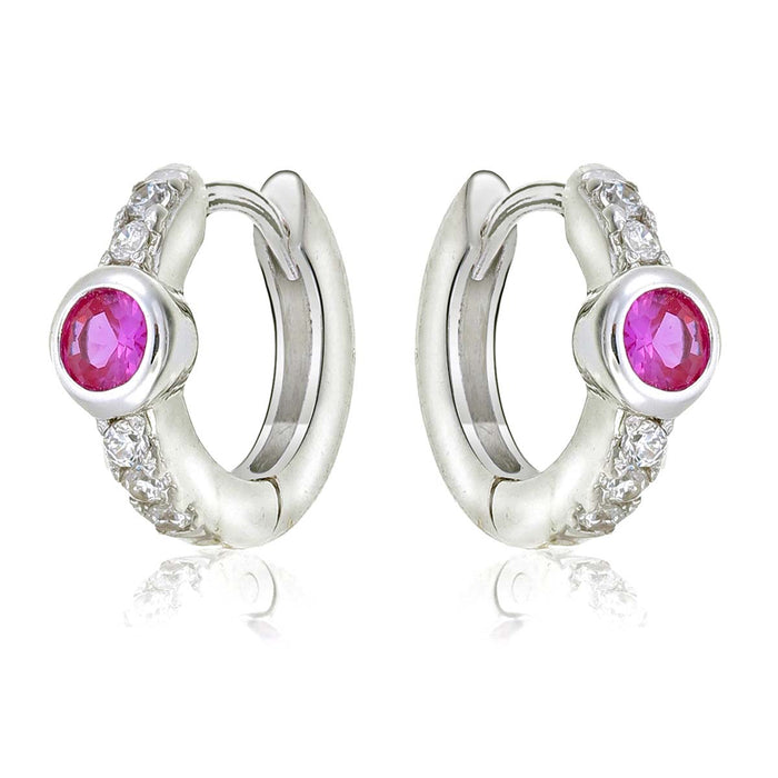 Bezel Red Zirconia Hoop Earrings Cubic Zirconia in Sterling Silver
