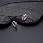Bezel Red Zirconia Hoop Earrings Cubic Zirconia in Sterling Silver on rocks