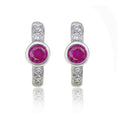 Bezel Red Zirconia Hoop Earrings Cubic Zirconia in Sterling Silver