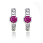 Bezel Red Zirconia Hoop Earrings Cubic Zirconia in Sterling Silver
