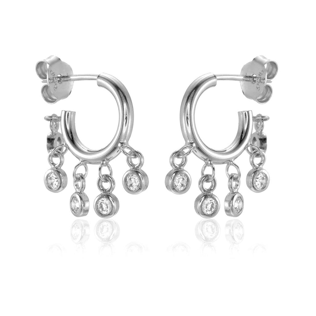 Mini Shaker Hoop Earrings with Cubic Zirconia in Sterling Silver side view