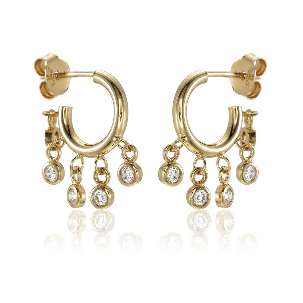 Gold Mini Shaker Hoop Earrings with Cubic Zirconia in Sterling Silver