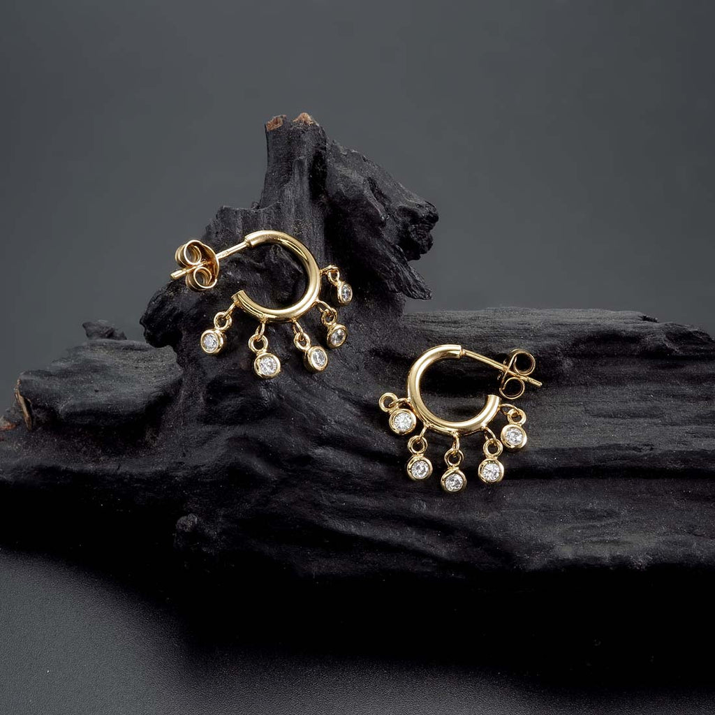 Gold Mini Shaker Hoop Earrings with Cubic Zirconia in Sterling Silver
