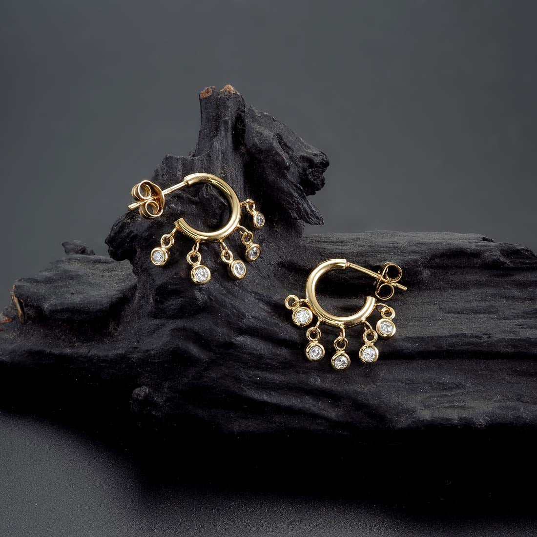 Gold Mini Shaker Hoop Earrings with Cubic Zirconia in Sterling Silver