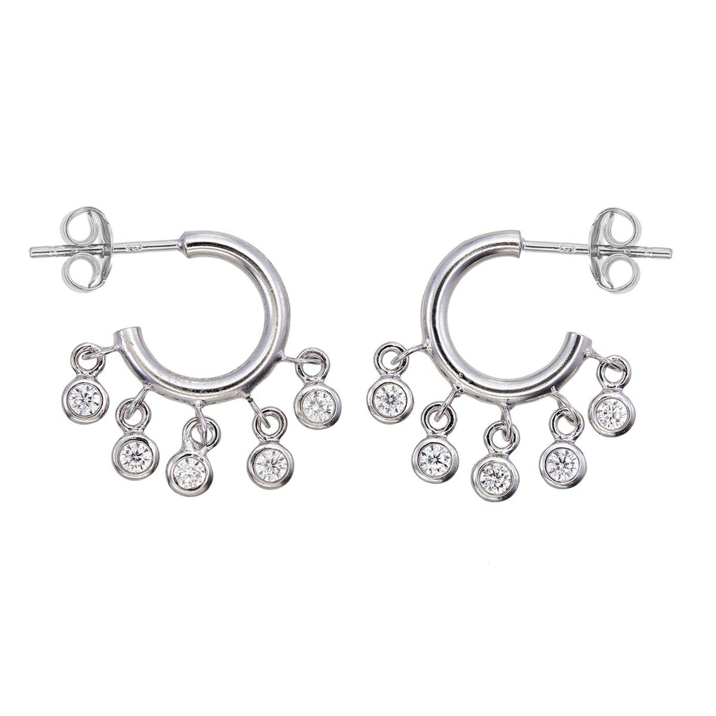 Mini Shaker Hoop Earrings with Cubic Zirconia in Sterling Silver