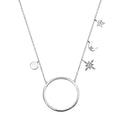 925 Sterling Silver Moon And Star Necklace With Cubic Zirconia