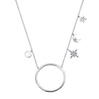 925 Sterling Silver Moon And Star Necklace With Cubic Zirconia